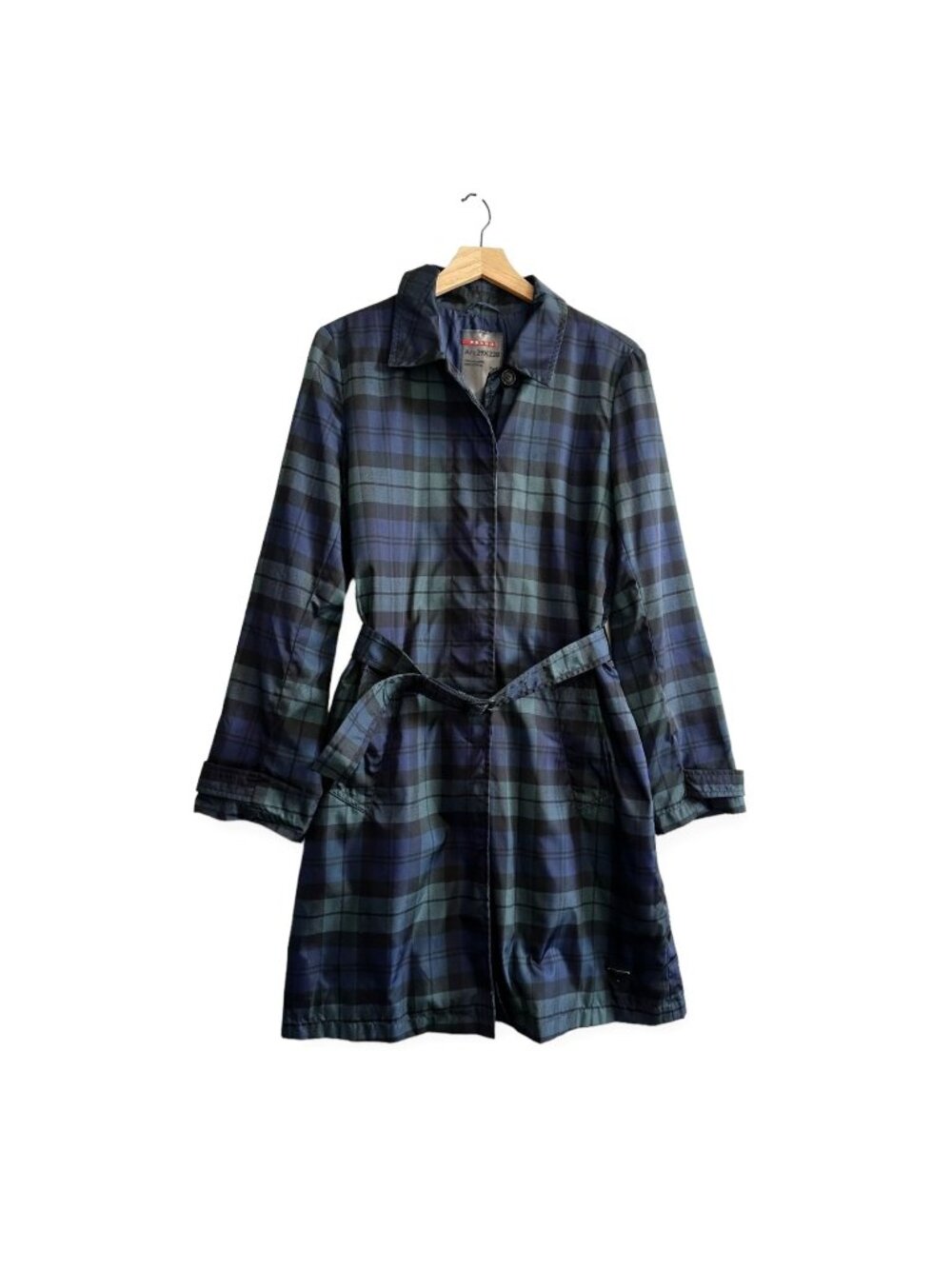 Prada Blackwatch Tartan Nylon Trench Coat IT46 PU Coated